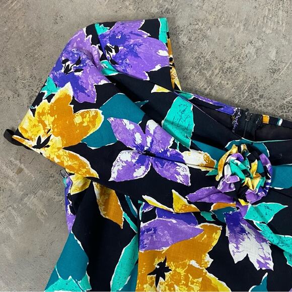 Vintage 80s Size 6/Medium Bright Floral Print ALine Cap Sleeve Formal Mini Dress - Picture 8 of 10